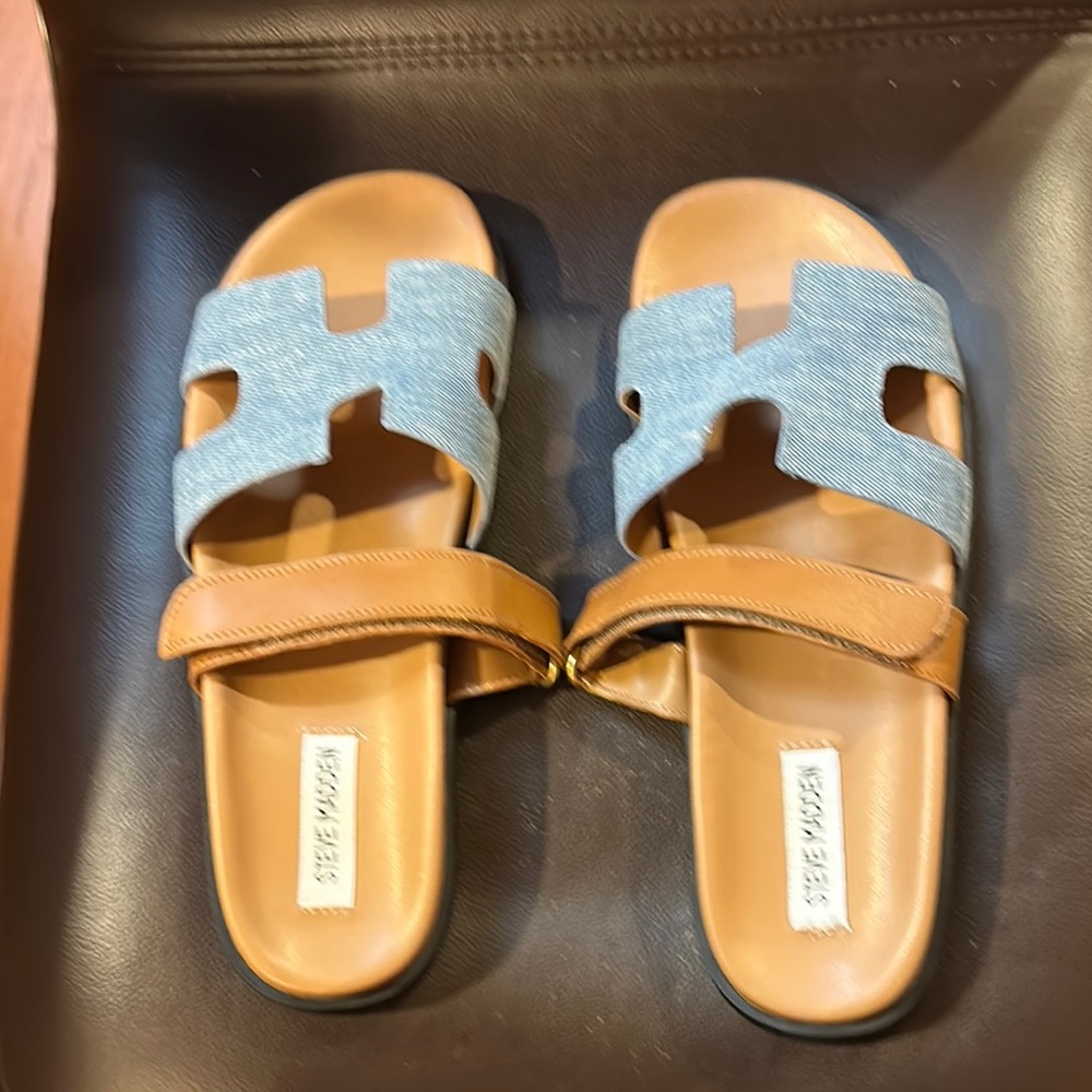 Steve Madden Blue and Tan Sandals